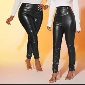 High-waisted faux leather pants